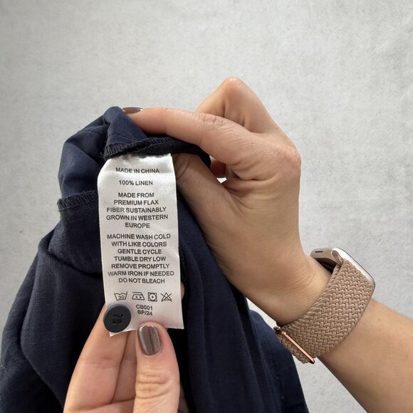 Quince Jumpsuit Womens XS Navy 100% Linen Wide Leg Tie Waist Pockets Square Neck - Picture 12 of 13